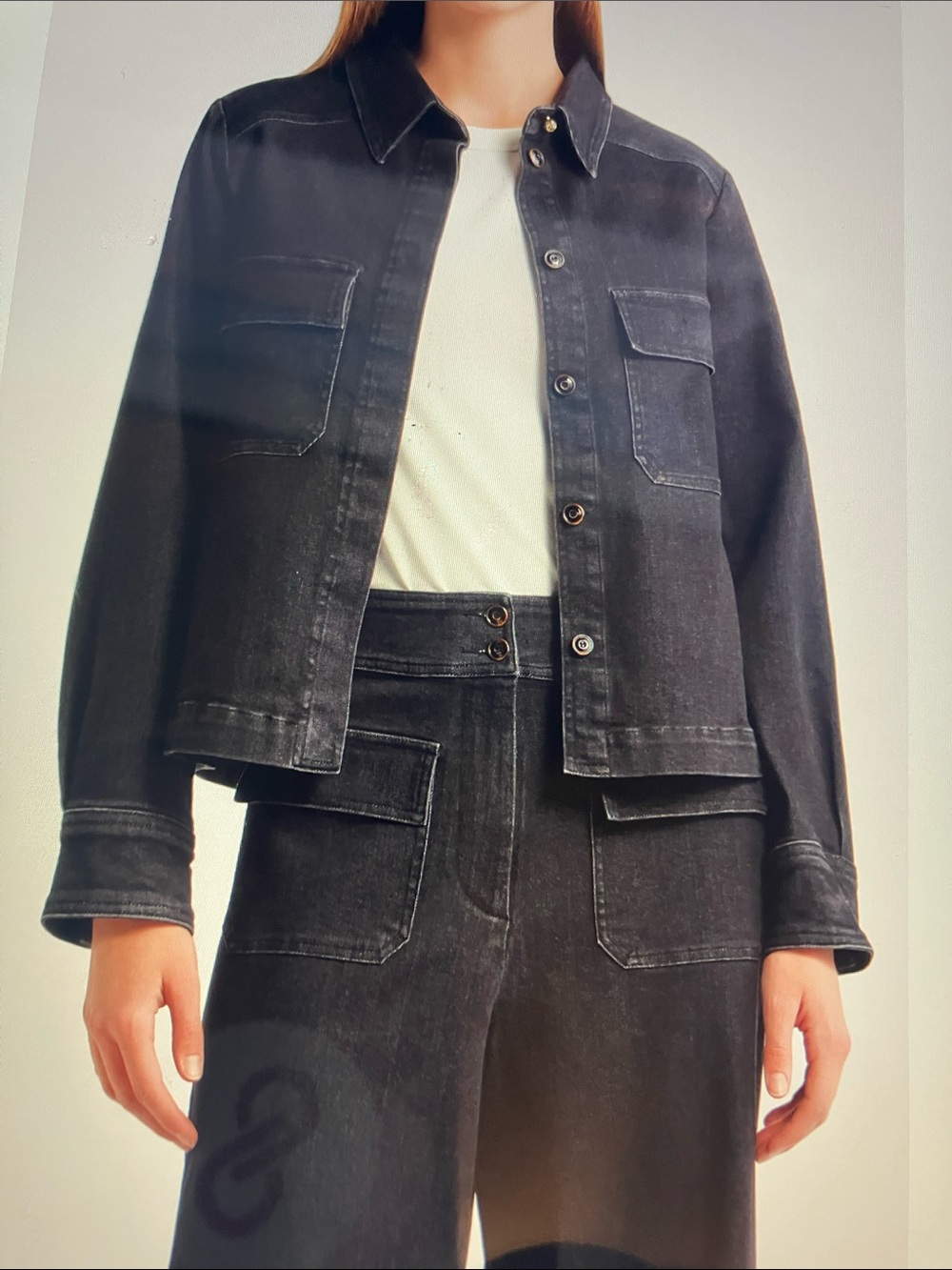 Style & Co. Black Denim Utility Jacket with recycled cat graphic